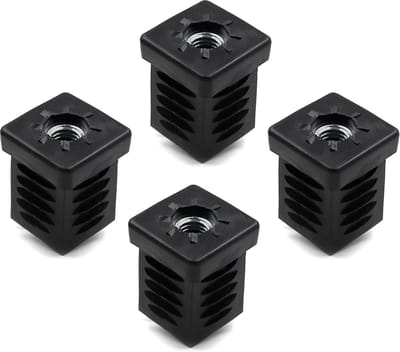 4x Vierkante Kokerdoppen met M10 Binnendraad voor Buis 25x25 mm PE Kunststof