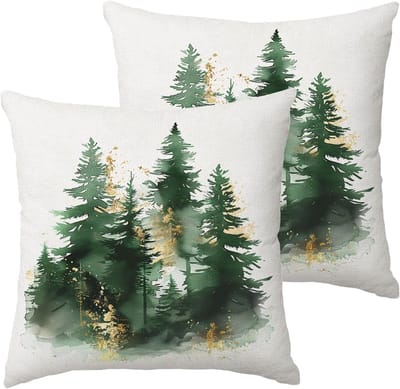 Kerst Kussenhoezen 45x45cm Set van 2 Groen Goud met Kerstboom Design voor Winterse Decoratie van de Bank en Woonkamer