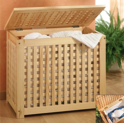 Wasmand met zak - Linnen mand - Wasgoed sorteren - Uitneembare linnen zak - 59x50x35 cm - Natuurlijk hout