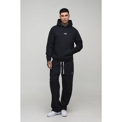 Lang Regular Fit Heren Sport Geborduurde Hoodie & Rechte Pijpen Jogger Trainingspak | Black | Size Small
