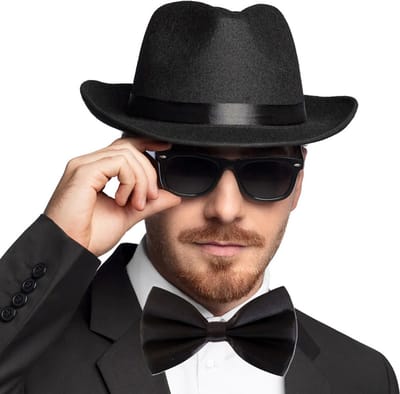Fiestas Verkleedkleding setje 2 delig - zwart - hoed en vlinderstrikje - heren en dames