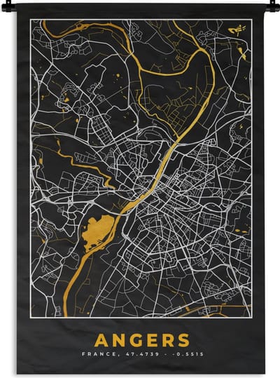 Wandkleed - Wanddoek - Kaart – Stadskaart – Angers - Plattegrond – Frankrijk - 120x180 cm - Wandtapijt