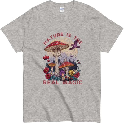 Paddenstoelen T Shirt - Dames en Heren - Whimsical Stijl - Natuur is Magisch - Grijs - S