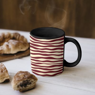 Magische Mok - Foto op Warmte Mokken - Koffiemok - Golven - Rood - Patroon - Crème - Magic Mok - Beker - 350 ML - Theemok