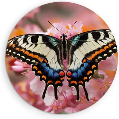 Saammp Muurcirkel Hout -Kleurrijke Vlinder - Bloemen - Dieren - Ø 90 - Wandcirkel - Wanddecoratie Cirkel - muurdecoratie Woonkamer - Slaapkamer decoratie - Rond Schilderij