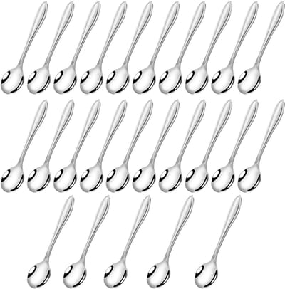 Dailygoods - 25 kleine lepels van roestvrij staal, 9,5 x 2,3 cm, dessertlepels voor kruidenpotjes, praktische mini-lepels, zilverkleurig, mini-lepels voor zout, suiker, honing en specerijen