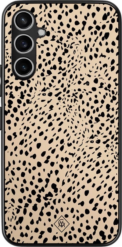 Casimoda® hoesje - Geschikt voor Samsung Galaxy A15 - Stippen bruin abstract - Zwart TPU Backcover - Gestipt - Bruin/beige
