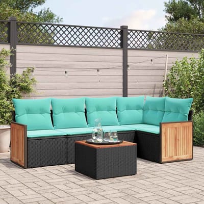 vidaXL - 6-delige - tuinbankset - met - kussens - van - zwart - polyrotan