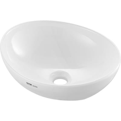 VEVOR ovale wastafel, 409 x 341 x 144 mm, wastafel in badkamer, moderne keramische wastafel, voor toiletten, hotels, restaurants, helder wit