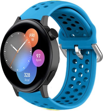 Siliconen sport bandje met gaatjes - Geschikt voor Huawei Watch GT 3 42mm / Huawei Watch GT 3 Pro 43mm / Huawei Watch GT 2 42mm / Huawei Watch GT - 42mm bandje - Sport bandje - Lichtblauw