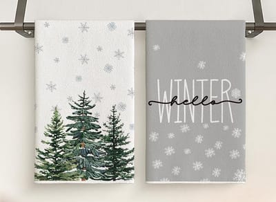Dailygoods- Theedoeken Set 2 Stuks - Kerstmotieven - Wit/Grijs - 41 x 63 cm - Polyester - Decoratieve Keukendoeken