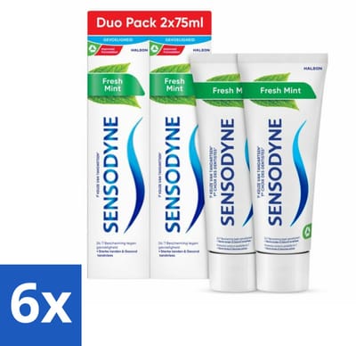6 x Sensodyne - Tandpasta - Fresh Mint - Frisse Munt - Duopack - 2 x 75 ml - Gevoelige Tanden - Tandpasta - Tandplak Verwijderen - Fluoride - Tandglazuur