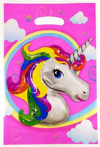 10x Plastic Uitdeelzakjes - Traktatie Zakjes Voor Uitdeelcadeautjes - Uitdeelzakjes Kinderfeestje - Uitdeeltasjes - Verjaardag - Feestje - 10 Stuks - 16.5x25cm - Unicorn / Eenhoorn