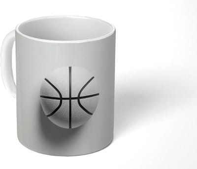 Mok - Koffiemok - Basketbal - Wit - Schaduw - Lijnen - Mokken - 350 ML - Beker - Koffiemokken - Theemok