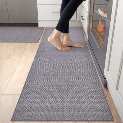 2-delige antislip keukenmatten set, wasbare vloermatten met rubberen achterkant voor keuken, gang, eetkamer en entree - 61x92cm + 61x183cm - Grijs
