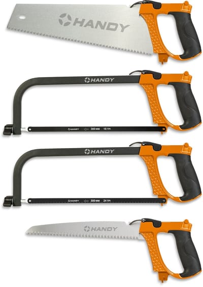 4-in-1 Handzaag Set - Universele Beugelzaag met Verwisselbare Zaagbladen voor Hout Metaal en Kunststof - Foxtail Zaag - Metaalzaag - Takkenzaag - Ergonomische Antislip Handgreep - 6 Delig [10446]