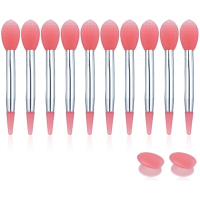 Lot de 10 pinceaux à lèvres en silicone, petits pinceaux de maquillage, applicateurs de rouge à lèvres avec 2 pinceaux anti-perte rose