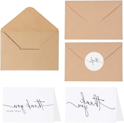 Set van 20 lege vouwkaarten met kraftpapier enveloppen en sluitstickers, perfect voor bruiloften, bedankkaarten en feestelijke groeten