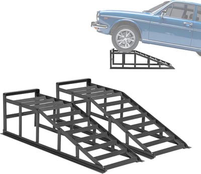 MODFU - Set Van 2 Oprijrampen - In Hoogte Verstelbaar En Antislip - Voor Auto En Bestelwagen - Staal - Grijs