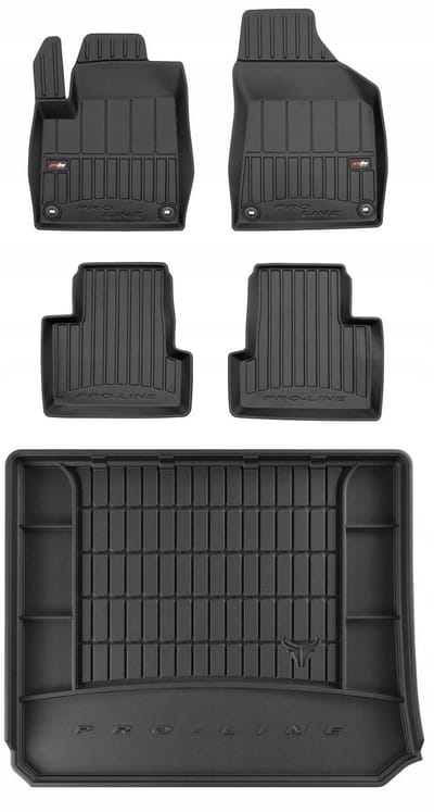Frogum ProLine Complete Set: Luxe Rubberen Automatten + Kofferbakmat - Geschikt voor JEEP Cherokee KL 2013-2018 (Pre-facelift) - Perfecte Pasvorm - Geurloos TPE - Zwart