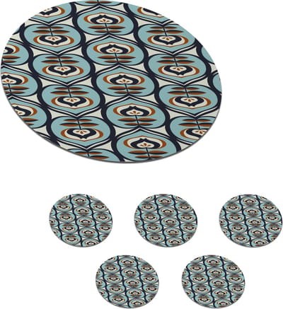 Onderzetters voor glazen - Rond - Retro - Bloem - Patronen - 10x10 cm - Glasonderzetters - 6 stuks