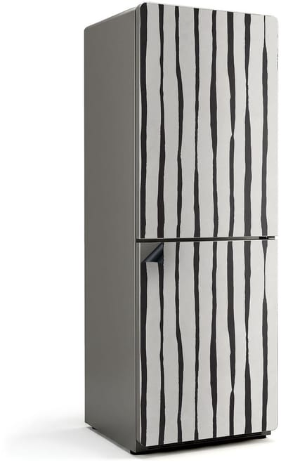 Wallfluent Magnetische Koelkastmat - Verticale vervormde strepen Koelkast Magneet Sticker - 70 cm x 190 cm - Zwart en wit Magnetische Koelkastmat - Magnetisch Koelkastaccessoire - Koelkastfront Decoratie Magneet - Herbruikbare Magneetmat Koelkast