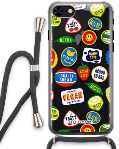 Case Company® - Hoesje met koord geschikt voor iPhone 8 hoesje met Koord - Fruitsticker - Telefoonhoesje met Zwart Koord - Bescherming aan alle Kanten en Over de Schermrand