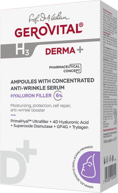 Gerovital Derma Anti-Rimpel Serum met 6% Hyaluronzuur – Hyaluron Filler Ampullen voor Intensieve Hydratatie, Huidversteviging en Gladdere Huid – 10 x 2 ml