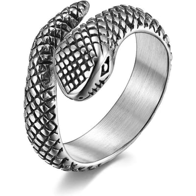 Bague Serpent en Acier Inoxydable Style Neutre et Cool Personnalisée Bague Serpent Petit Animal 9# gray