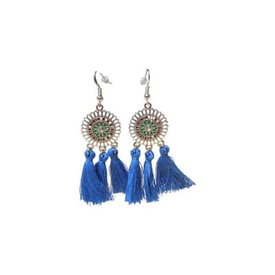 Aramat Jewels | Oorbellen | Zomerse Boho Oorhangers Kwastjes Blauw 75mm | | | |21mm | Staal | Volwassenen | Verkleurd niet