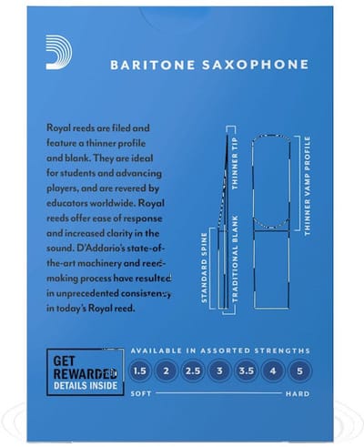 D'Addario Woodwinds RICOROYAL Baritonsax 3,5 Schachtel mit 10 Blättern - Riet voor bariton saxofoon
