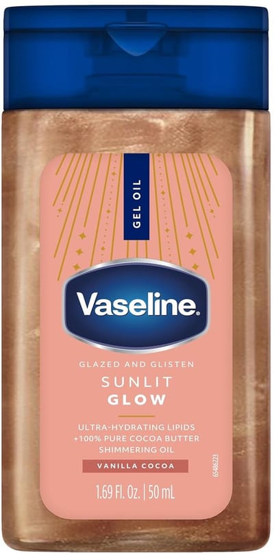 Vaseline Glazed and Glisten Sunlit Mini Glow Body Gel Oil - Vanilla Cocoa Scent 59ml