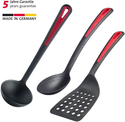 Westmark keukengerei-set, 3-delig, elk 1x spatel, braad- en groentelepel + soeplepel, kunststof, Gallant, zwart/rood, 295622E6
