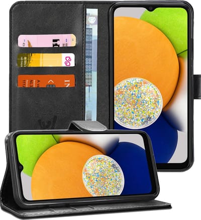 Hoesje geschikt voor Samsung A03 - Book Case Kunstleer Wallet Cover Portemonnee Pasjeshouder Hoes Zwart