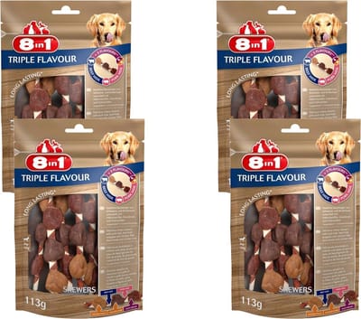 8in1 Delights Skewers Triple Flavour - Hondensnacks - 4 x Kip Varken Rund 113 g 6 stuks