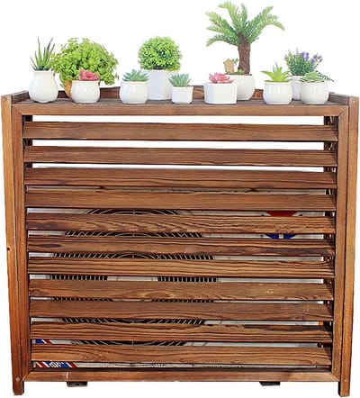 Airco Omkasting Hout - Buitenunit Afscherming - Balkon Decoratie - Geluidsdempend Ontwerp - 85x35x75 cm - Bruin