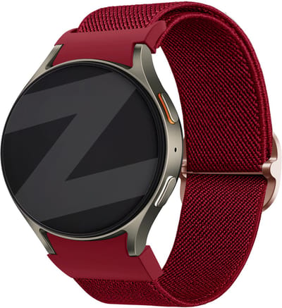 Bandz Elastisch nylon bandje 'Easy fit' - Geschikt voor Samsung Galaxy Watch 7 (40 & 44mm) / Galaxy Watch 6 Classic (43 & 47mm) / Galaxy Watch 5 (Pro) / Galaxy Watch 4 (Classic) / Galaxy Watch FE (rood)