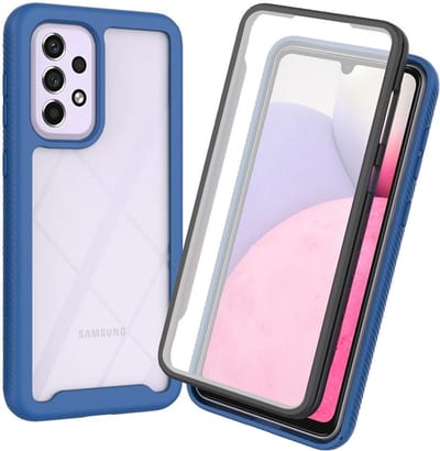Hoesje Geschikt voor Samsung Galaxy A53 | Met ingebouwde screenprotector | Full Protect valbescherming | Doorzichtig / Blauw
