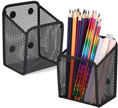 Praktische metalen opbergmanden met sterke hechting, ideaal voor pennen, documenten en kantoorbenodigdheden - Set van 2 voor koelkast en whiteboard, ruimtebesparend en veelzijdig