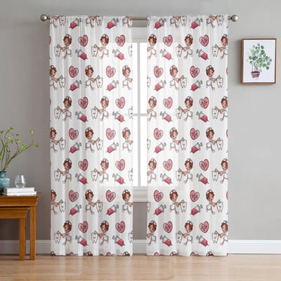 Verpleegster Injectie Tand Liefde Wit Transparante Gordijnen voor Woonkamer Decoratie Raamgordijnen Keuken Tule Voile Organza Gordijnen W135 x H115cm x1 white