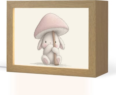 Nachtlampje 20x15 cm - Kinder lampje - Paddenstoel - Konijn - Roze - Tafellamp kinderkamer - Slaapkamer lamp - Bedlamp kinderen - Kinderlampje stopcontact - Wandlamp babykamer - Nachtlampjes