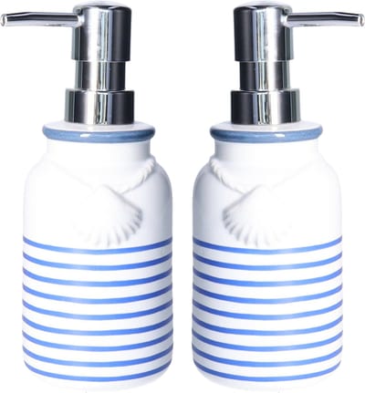 Items - Zeeppompje/dispenser - 2x stuks - Kunststeen - Wit/blauw - 7 x 18 cm