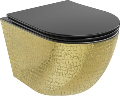 Mexen Lena wc-pot Rimless met langzaam sluitende, slanke duroplast zitting, zwart mat/goud schubbendessin - 30224078