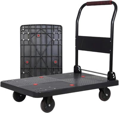 Platformwagen met wielen - Dollywagen steekwagen - Zware goederen verplaatsen - Opvouwbare handgreep - 200 kg draagvermogen - Zwart