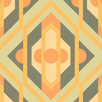 Retro behang Profhome 395312-GU vliesbehang hardvinyl warmdruk in reliëf licht gestructureerd met geometrische vormen mat groen honinggeel pasteloranje okerbruin 4,5 m2
