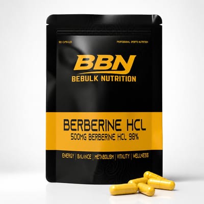 BeBulk Nutrition - Berberine HCL 98% 500mg - 180 Capsules voor 6 maanden - Vegan - Glucose - Cholesterol - Weerstand - Spijsvertering - Zonder onnodige toevoegingen - Past Door Brievenbus - Hoge Kwaliteit - Gemaakt in Nederland