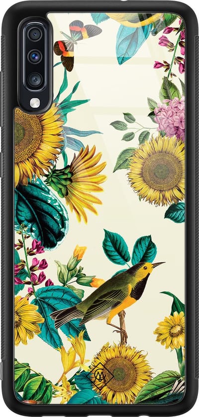 Casimoda® hoesje - Geschikt voor Samsung Galaxy A50 - Zonnebloemen / Bloemen - Luxe Hard Case Zwart - Backcover telefoonhoesje - Multi