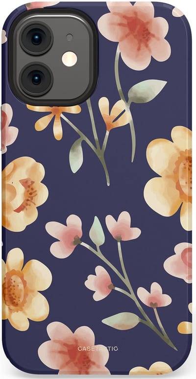 Casetastic Hoesje Geschikt voor Apple iPhone 12 Mini - Stijlvolle Beschermende Duo-layer Case - Fluweel Bloemendesign
