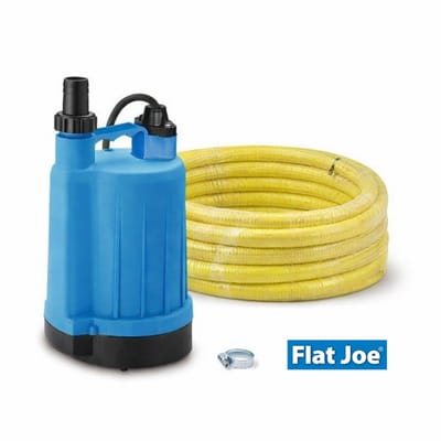 Flat Joe ® easy - vlakzuigende dompelpomp SET (5m slang 3/4" - slangtule - slangklem) - vlakzuiger tot 2mm - kelderpomp - vlakzuigpomp - Plug&Play set - leegpompen zwembad