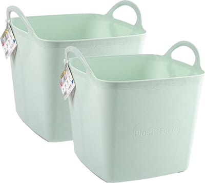Plasticforte Kuip/emmer/wasmand - 2x - flexibel - lichtgroen - 27 liter - vierkant - kunststof - 36 x 34 x 37 cm